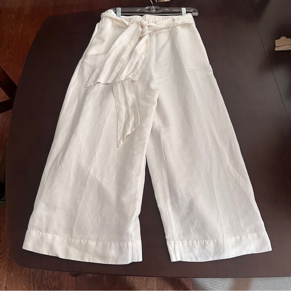 a new day ivory white cropped wide leg tie Waist Pants